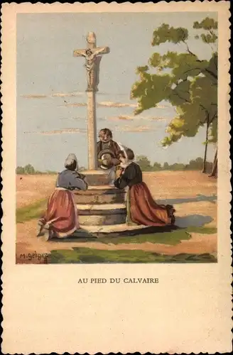 Künstler Ak Geiger, M., Au Pays Bretons, Au Pied du Calvaire