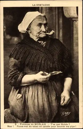 Ak Morlaix Finistère, Fumeuse, rauchende Frau in bretonischer Tracht