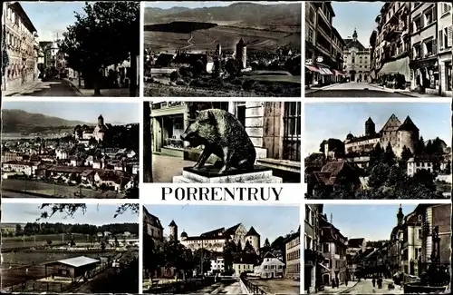 Ak Pruntrut Porrentruy Kanton Jura, Ortsansichten, Schloss, Gesamtansicht, Straßenpartie