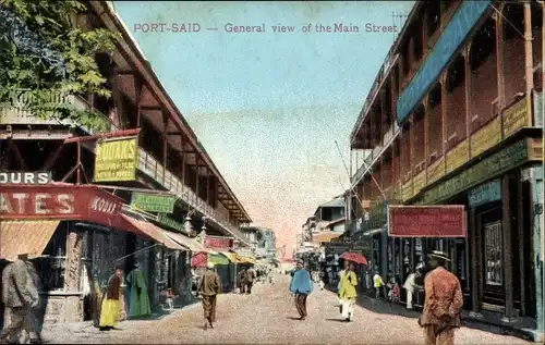 Ak Port Said Ägypten, Blick in die Hauptstraße, Stadtansicht, Passanten, Geschäfte