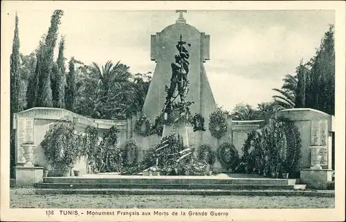 Ak Tunis Tunesien, Monument Francais aux Morts de la Grande Guerre