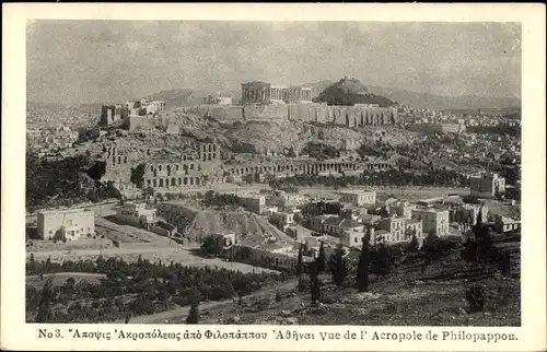 Ak Athen Griechenland, Vue de l'Acropole de Philopappou