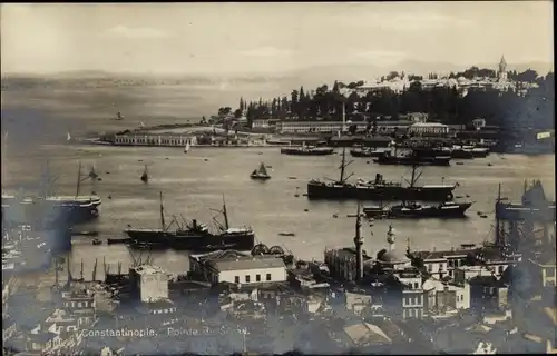 Ak Konstantinopel Istanbul Türkei, Pointe de Serail, Stadtansicht, Meer, Schiffe
