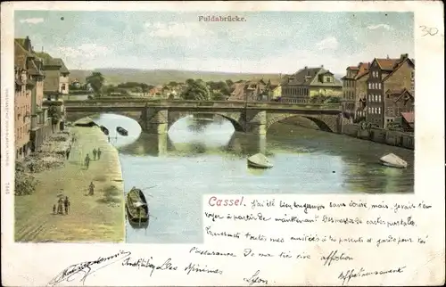 Ak Kassel in Hessen, Flusspartie, Fuldabrücke, Stadtblick