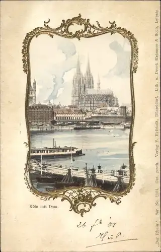 Litho Köln am Rhein, Stadtbild mit Dom