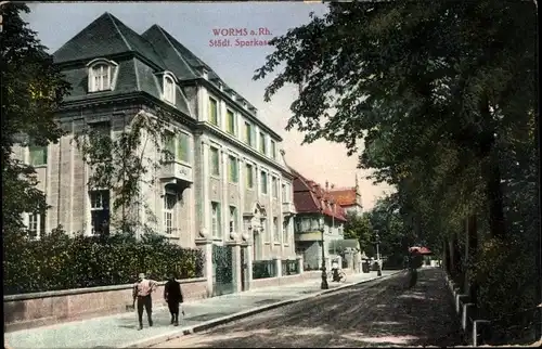 Ak Worms am Rhein, Städt. Sparkasse