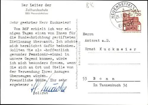 Ak Neuendettelsau in Mittelfranken, Zollhundeschule, Luftbild