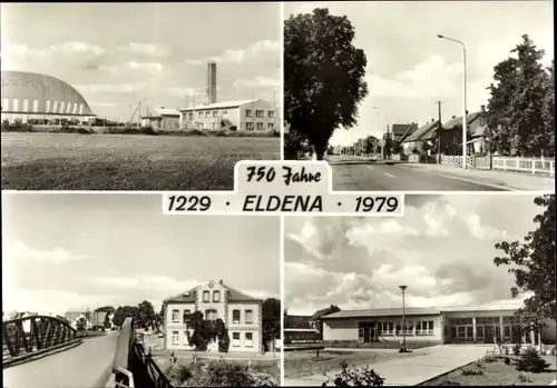 Ak Eldena in Mecklenburg, Elde Brücke u. Karl Marx Platz, Oberschule