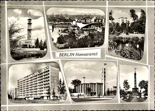 Ak Berlin Tiergarten Hansaviertel, Stadtbild, Sieggessäule, Kirche, Hochhaus