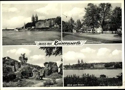 Ak Kaiserswerth Düsseldorf am Rhein, Klemensplatz, Burgruine, Rheinansichten