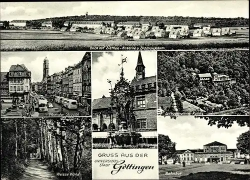 Ak Göttingen in Niedersachsen, Ziethenkaserne, Bismarckturm, Weender Straße, Bahnhof