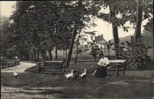 Ak Saarbrücken im Saarland, Parkanlage am Deutschmühlenweiher