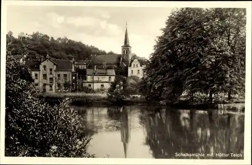 Ak Schalksmühle im Sauerland, Teilansicht vom Ort mit Hütter Teich, Kirche, Cafe Husser