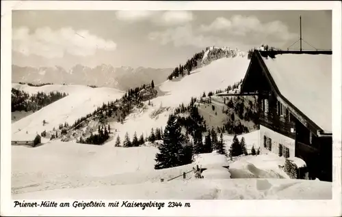 Ak Aschau am Chiemgau, Priener Hütte am Geigelstein mit Kaisergebirge