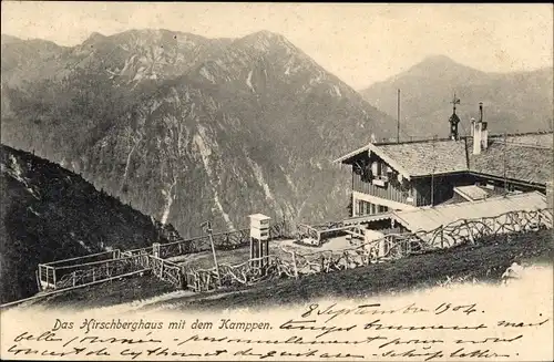 Ak Hirschberg Tegernsee Oberbayern, Unterkunftshaus mit Terrasse, Hirschberghaus mit dem Kamppen