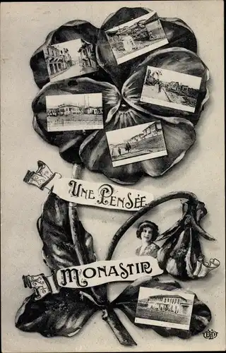 Passepartout Ak Bitola Monastir Mazedonien, Stiefmütterchen, Stadtansichten