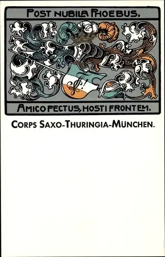 Studentika Ak München Bayern, Corps Saxo-Thuringia, Post nubila Phoebus, Amico pecrus, hosti frontem