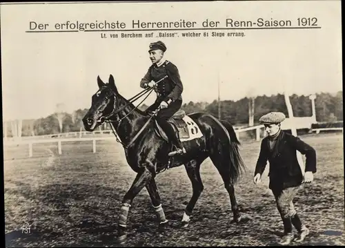 Ak Lt. von Berchem auf Baisse, erfolgreichster Herrenreiter der Rennsaison 1912