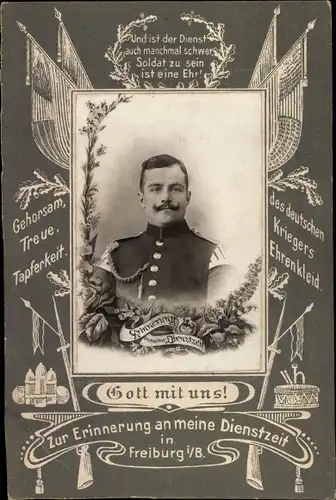 Passepartout Foto Deutscher Soldat in Uniform, Dienstzeit in Freiburg im Breisgau, Gott mit uns