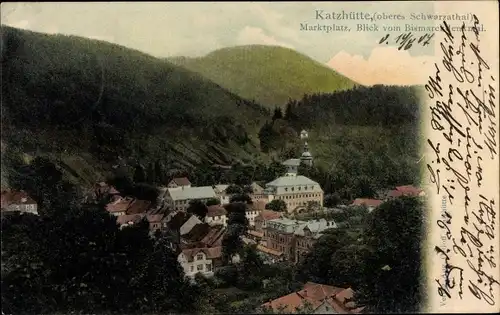 Ak Katzhütte im Schwarzatal, Marktplatz, Blick vom Bismarckdenkmal