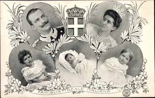 Ak König Viktor Emanuel III von Italien, Elena von Montenegro, Kinder, Portrait