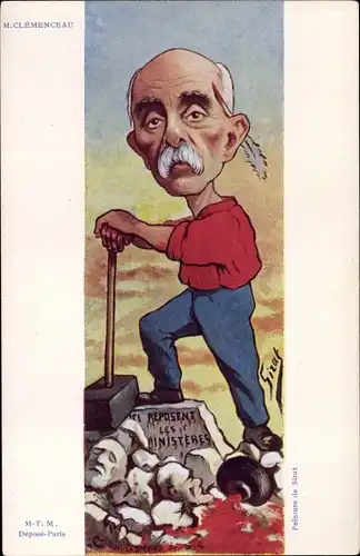 Künstler Ak Sirat, Französischer Politiker Georges Clemenceau, Dreyfus Affäre, Karikatur