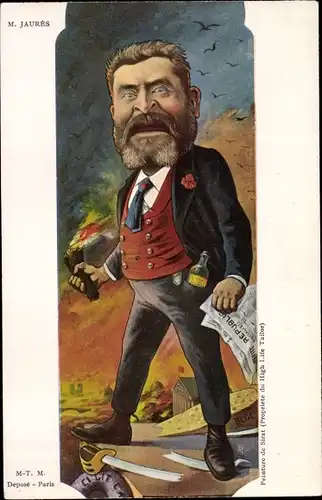 Künstler Ak Sirat, Französischer Politiker Jean Jaurès, Karikatur, Dreyfus Affäre