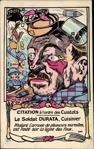 Künstler Ak Marechaux, Citation a l'ordre des Cuistots, le Soldat Durata, Cuisiner