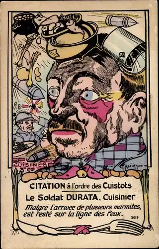 Künstler Ak Marechaux, Citation a l'ordre des Cuistots, le Soldat Durata, Cuisiner