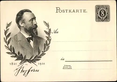 Ganzsachen Ak Heinrich von Stephan, Generalpostdirektor, Jubiläum 1931