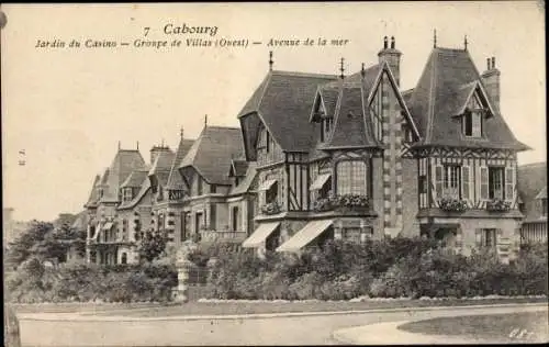 Ak Cabourg Calvados, Jardin du Casino, Groupe de Villas, Avenue de la mer