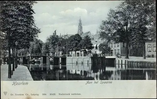 Ak Haarlem Nordholland Niederlande, Aan het Spaarne, Kanalpartie