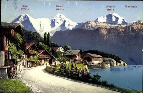 Ak Kanton Bern, Eiger, Mönch, Jungfrau, Thunersee, Ortsansicht