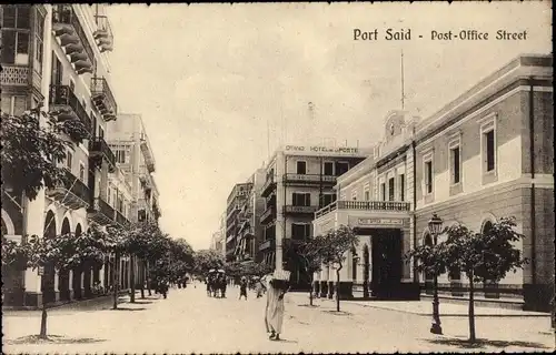 Ak Port Said Ägypten, Post Office Street, Straßenpartie, Kutsche, Postamt