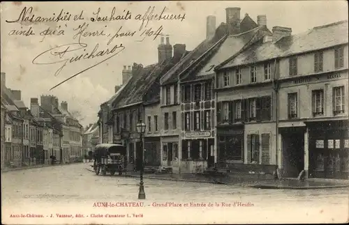 Ak Auxi le Chateau Pas de Calais; Grand' Place et Entree de la Rue d'Hesdin