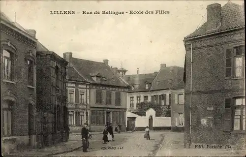 Ak Lillers Pas de Calais, Rue de Relingue, Ecole des Filles