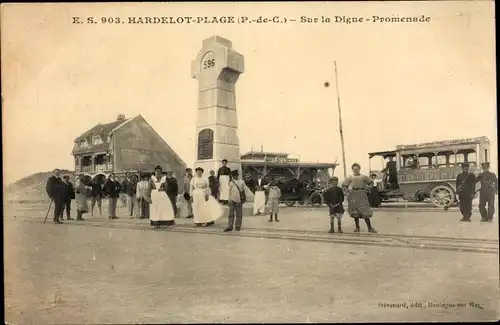 Ak Hardelot Plage Pas de Calais, Sur la Digue Promenade, Autobus