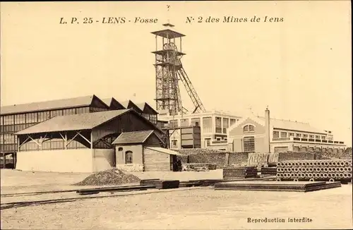 Ak Lens Pas de Calais, Fosse No. 2 des Mines de Lens, Zeche