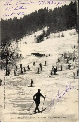 Ak Ballon d'Alsace Vosges, En hiver, Un conciurs de Ski