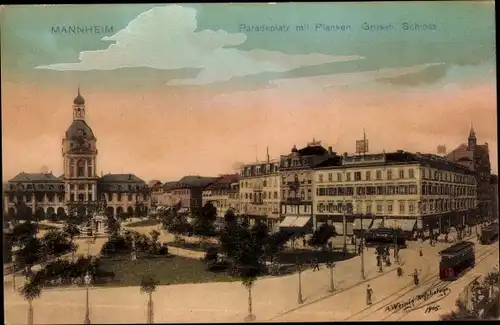 Ak Mannheim, Paradeplatz mit Planken, Schloss