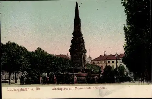 Ak Ludwigshafen am Rhein, Marktplatz, Monumentalbrunnen