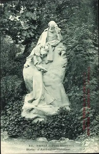 Ak Paris VIII. Arrondissement Élysée, Parc Monceau, Statue d'Ambroise Thomas