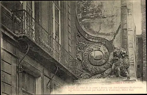 Ak Paris III, Rue des Coutures St. Gervais, Hotel Salé, detail, Aubert de Fontenay