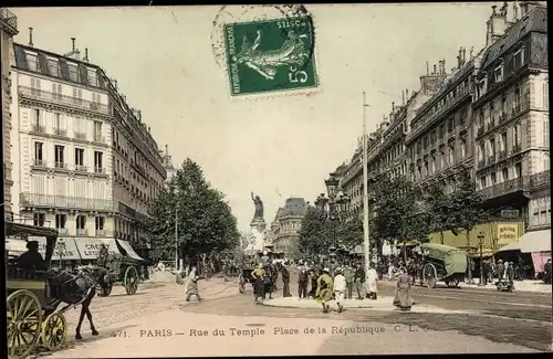 Ak Paris III, Rue de Temple, Place de la Republique