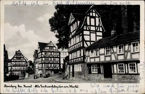 Ak Homberg (Bezirk Kassel) an der Efze Hessen, alte Fachwerkhäuser am Markt