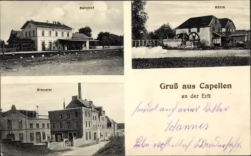 Ak Capellen an der Erft Kapellen Grevenbroich, Bahnhof, Mühle, Brauerei