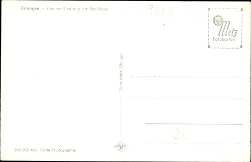 Ak Erlangen in Mittelfranken Bayern, Siemenssiedlung, Hochhaus