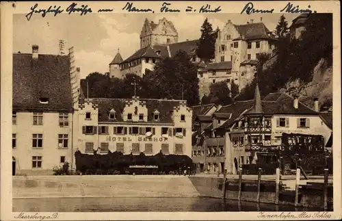 Ak Meersburg am Bodensee in BW, Innenhafen mit altem Schloss