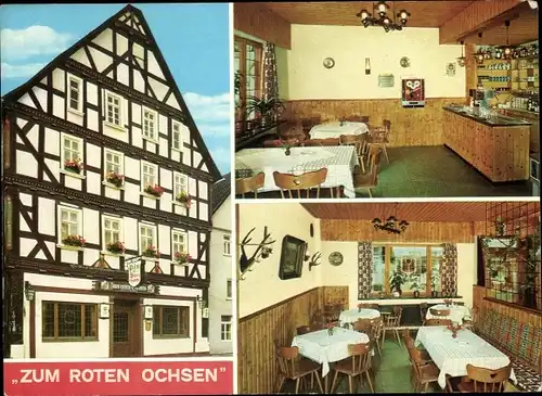 Ak Wittgenstein Bad Laasphe in Westfalen, Gasthof Pension zum Roten Ochsen, Gasträume, Hausansicht