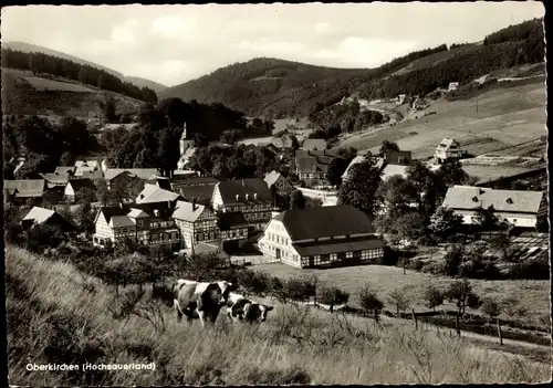 Ak Oberkirchen Schmallenberg im Sauerland, Ortsansicht, Kuhweide